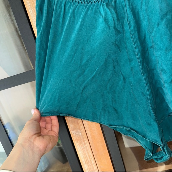 Vintage Victoria’s Secret Silk pajamas shorts teal emerald elastic waist micro - Picture 3 of 6